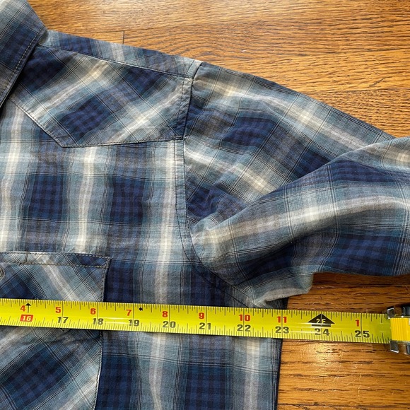 Vintage Wrangler Women’s American Cowboys Plaid Snap Western Shirt Sz L Blue - Picture 9 of 12